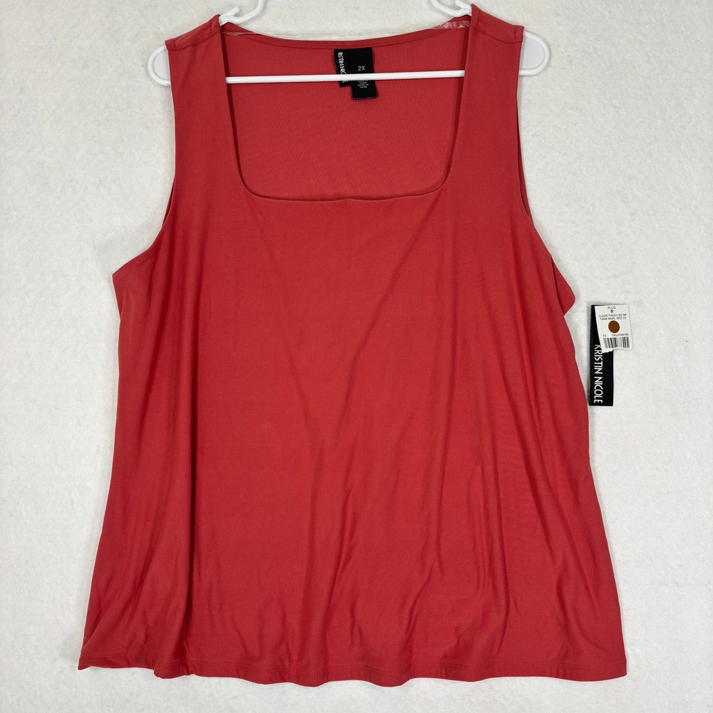 Kristin Nicole Clean Finish Tank Top Square Neck 2X Polyester Spandex Minimalist